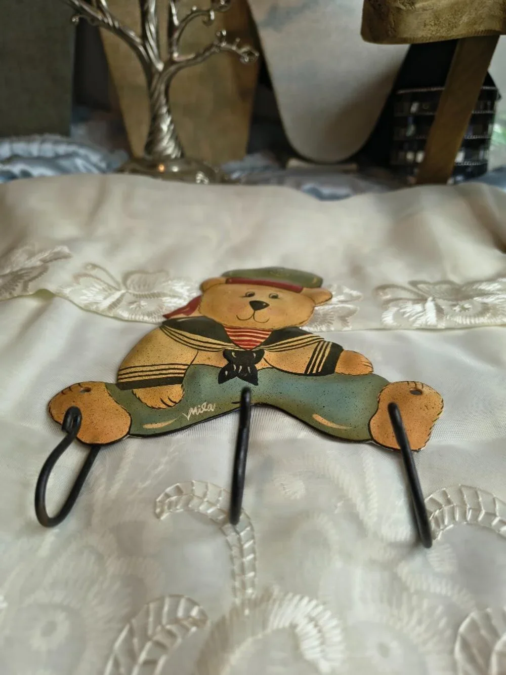 Metal Sailor Bear 3 Hook Wall Decor